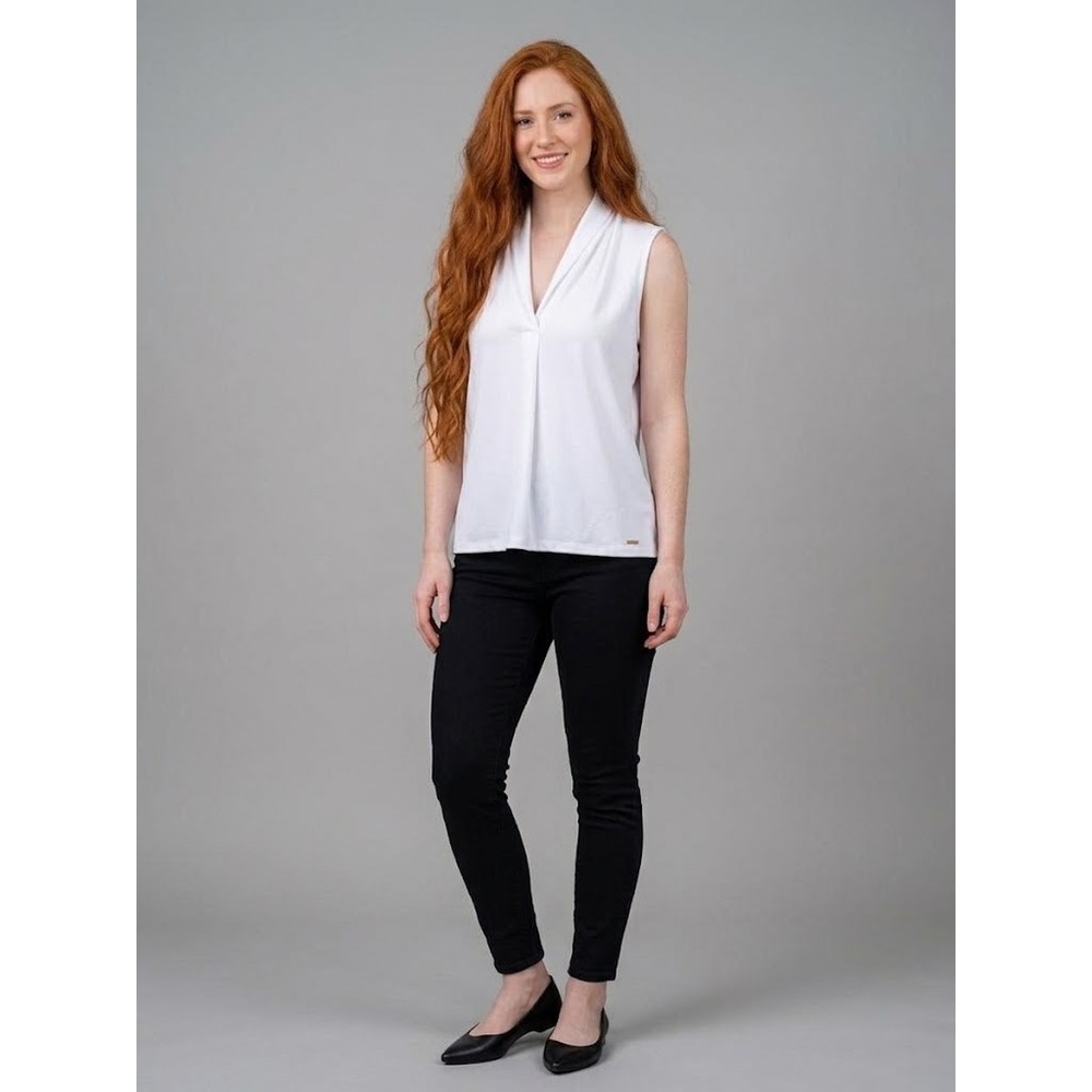 Calvin Klein Womens Pleated V-Neck Sleeveless Blouse Shell Top